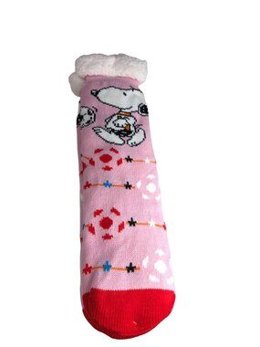 Peanuts Sherpa Lined Socks Snoopy Pink Plush Cozy Warm Non-Slip Women’s Size